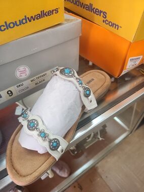 Cloudwalkers Women's White Sandal with Turquoise Accents